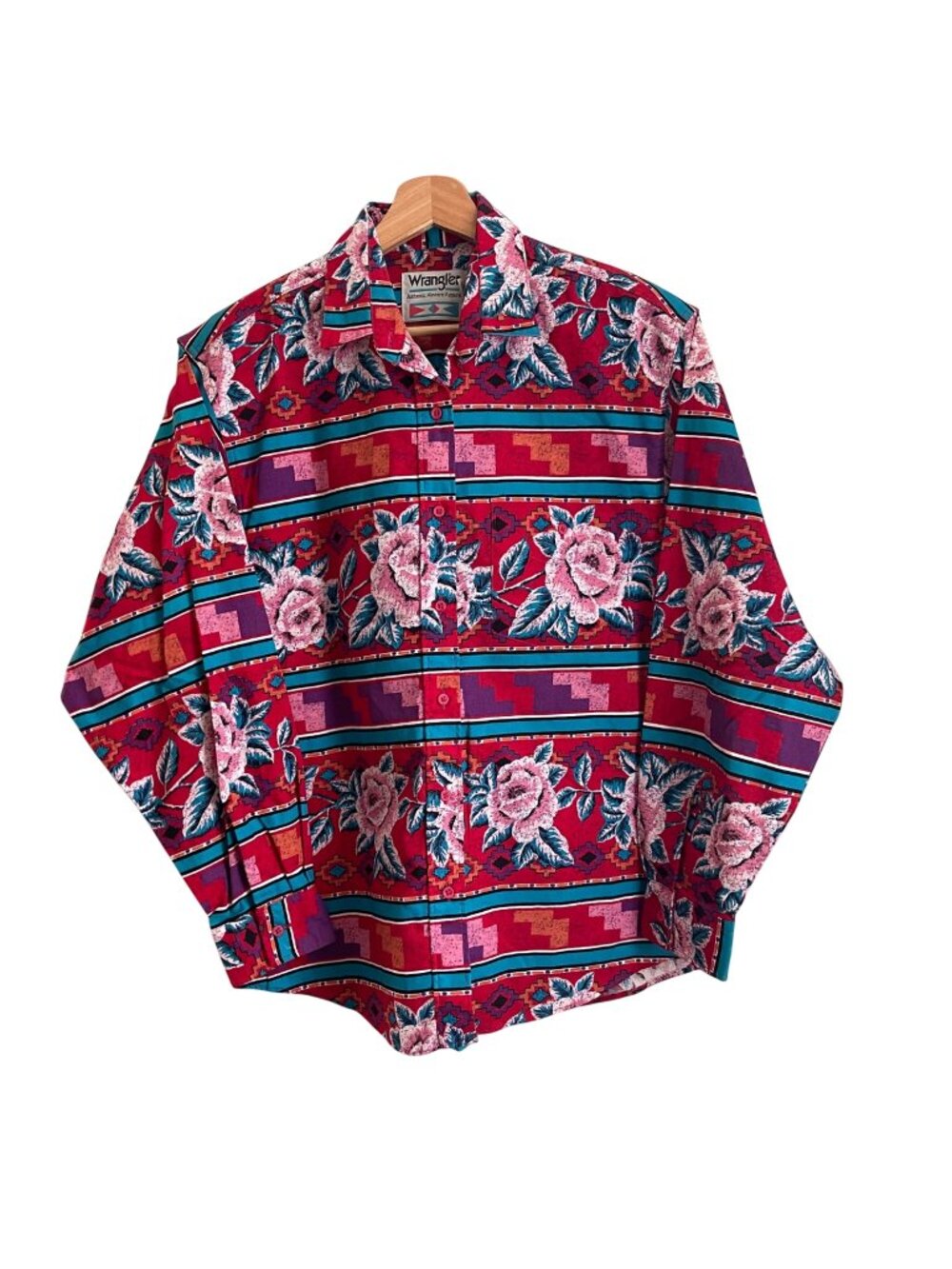 Vintage Wrangler Floral Southwestern Western Shirt Size XL Made USA Cotton 90s
